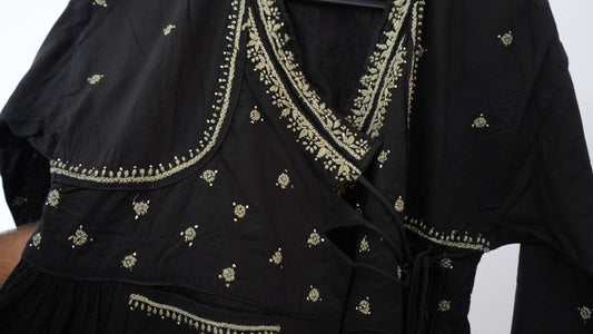 L7-P22: Black Cotton Kediya-Style Short Top (S)