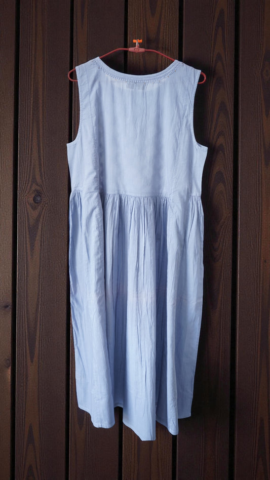 L7-P26: Light Blue Cotton Gathered Dress (M)
