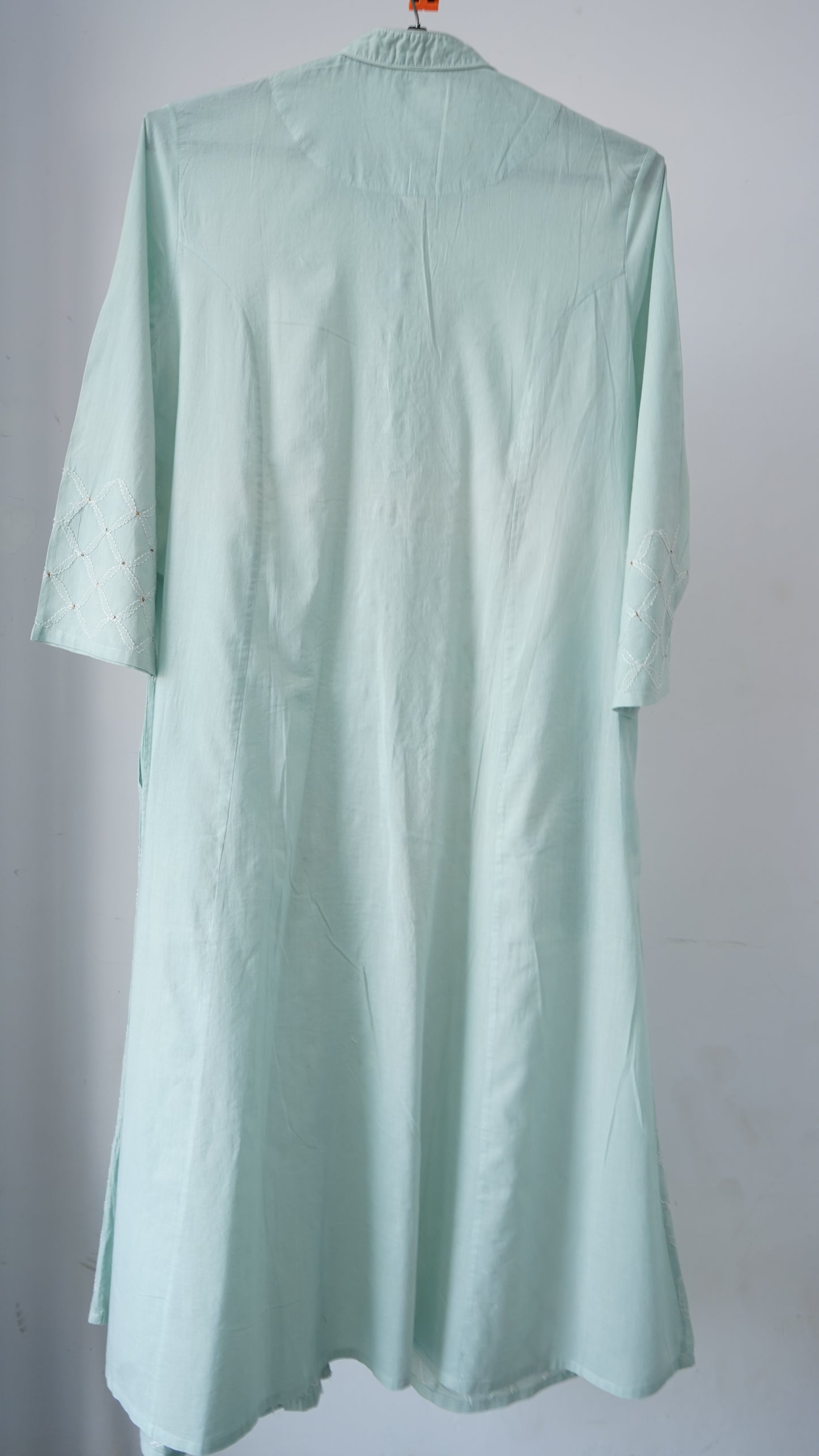 L7-P27: Light Pista Cotton Jacket-Style A-Line Dress/kurta (M)
