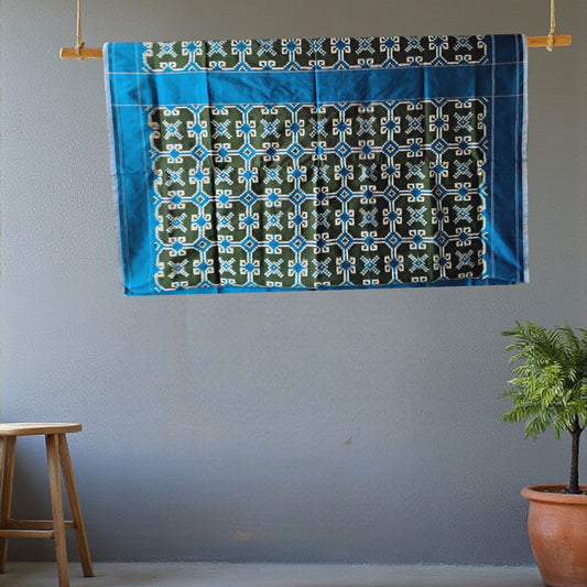 L9P10: Blue Green Silk saree