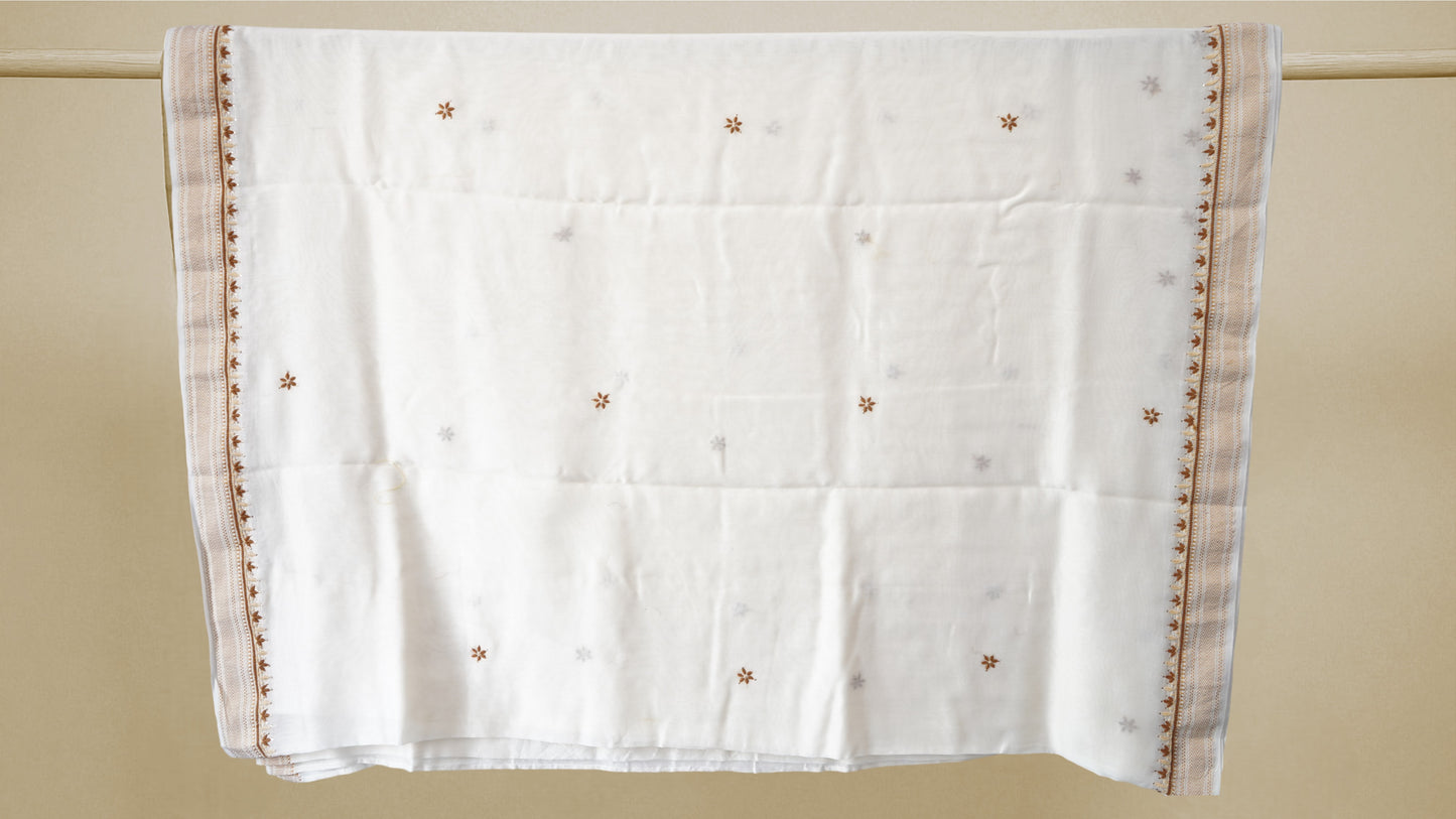 L7-P10: White Cotton Silk Saree with Beige Chikankari