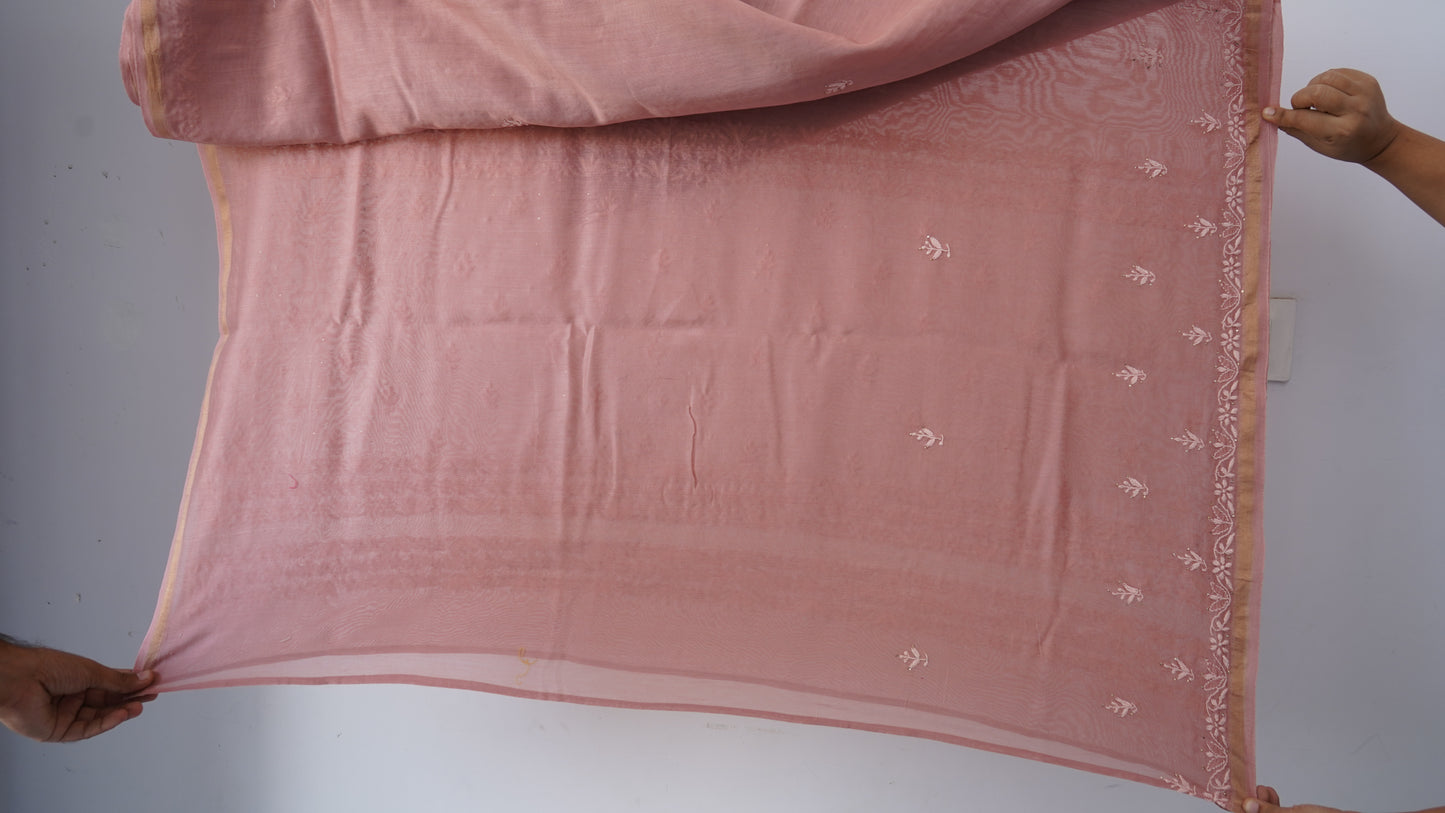 L7-P08: Beige Pink Cotton Silk Saree