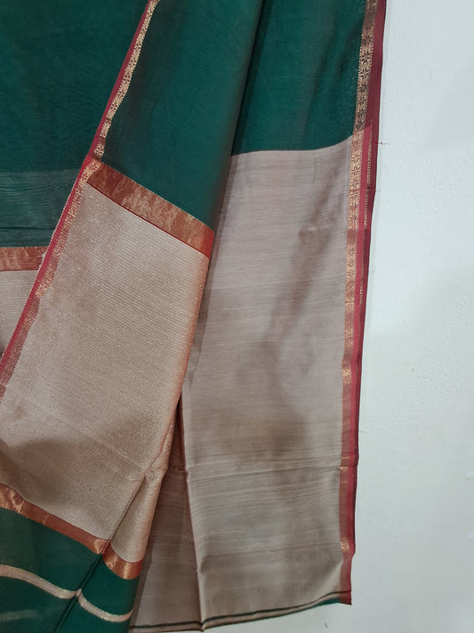 P01 - Green Maheshwari Cotton Silk Saree