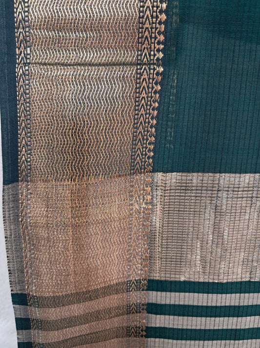 P12 - Bottle Green Maheshwari Cotton Silk Saree