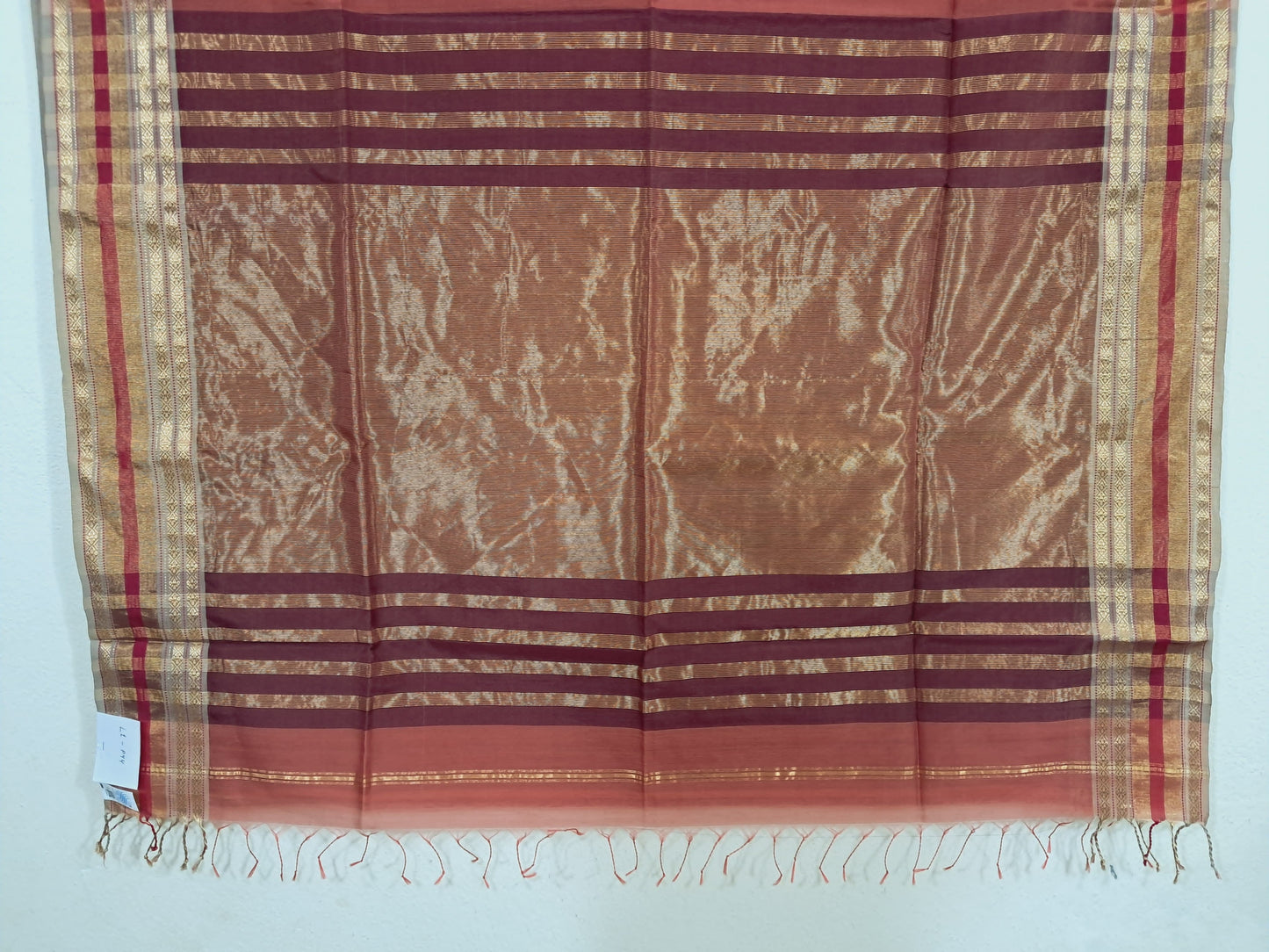 P44 - Carrot Pink Maheshwari Cotton Silk Saree