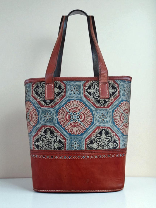 L5-P23: Ajrakh and Leather Office Bag