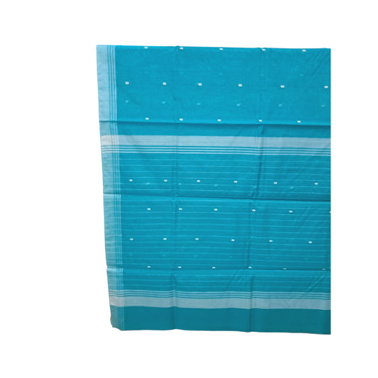 L6-P19: Cyan Blue Cotton Silk Saree