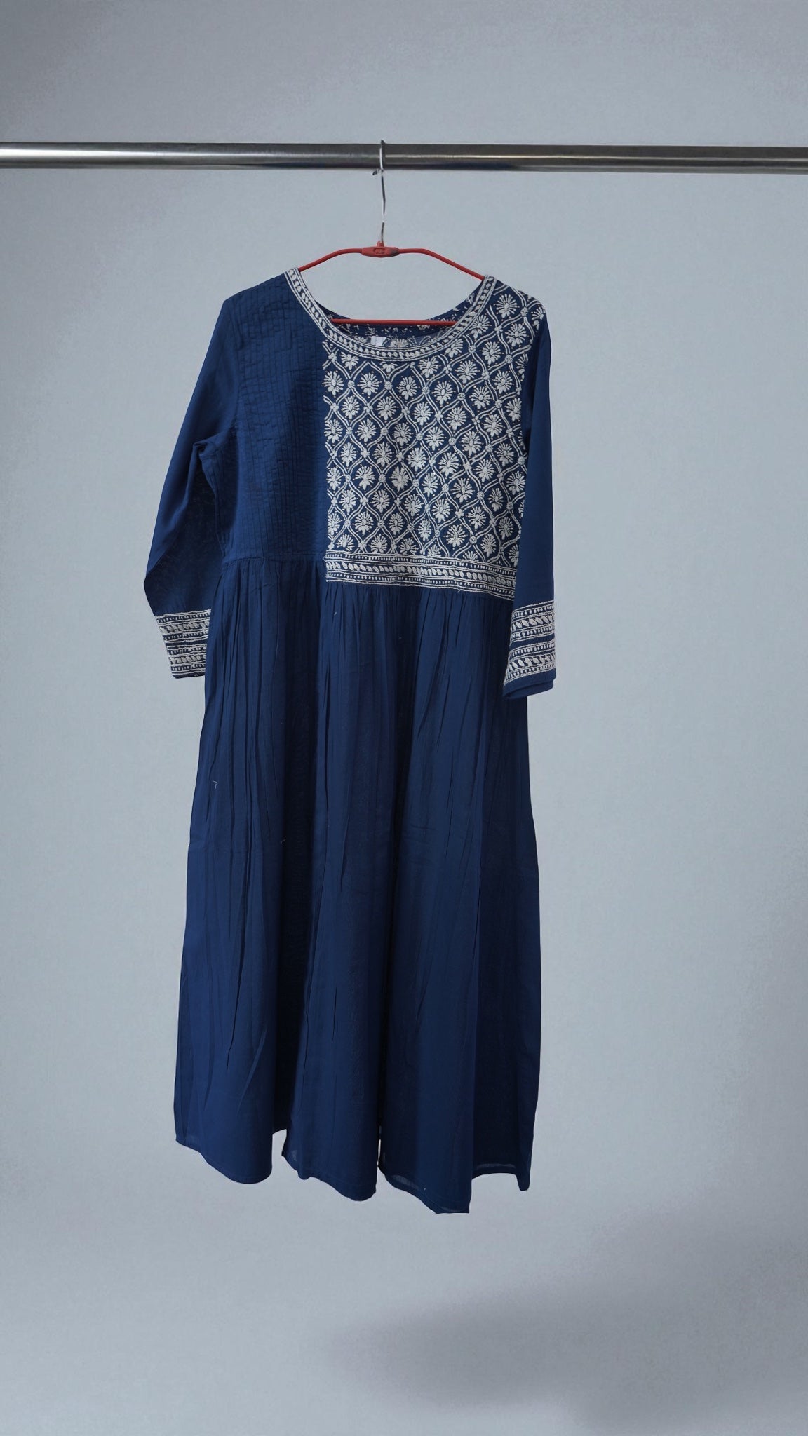 L7-P11: Navy Blue Cotton Chikankari Kurta (XL)