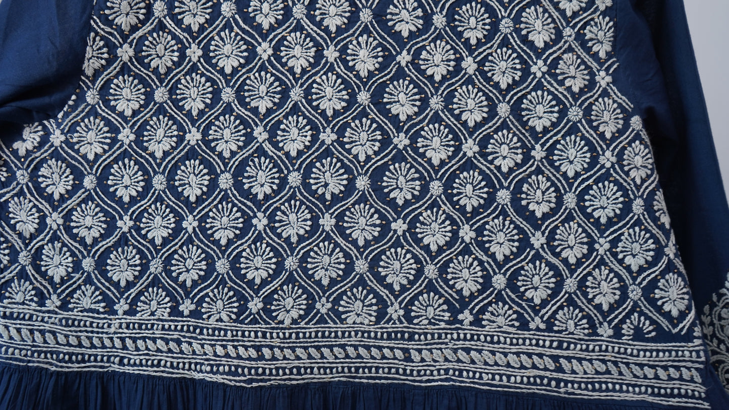 L7-P11: Navy Blue Cotton Chikankari Kurta (XL)