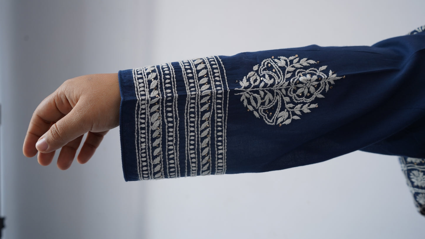 L7-P11: Navy Blue Cotton Chikankari Kurta (XL)