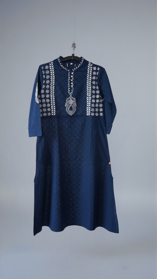 L7-P12: Navy Blue Cotton Chikankari Kurta (XS)