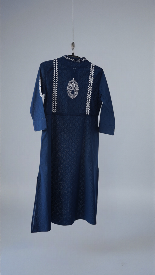 L7-P12: Navy Blue Cotton Chikankari Kurta (XS)