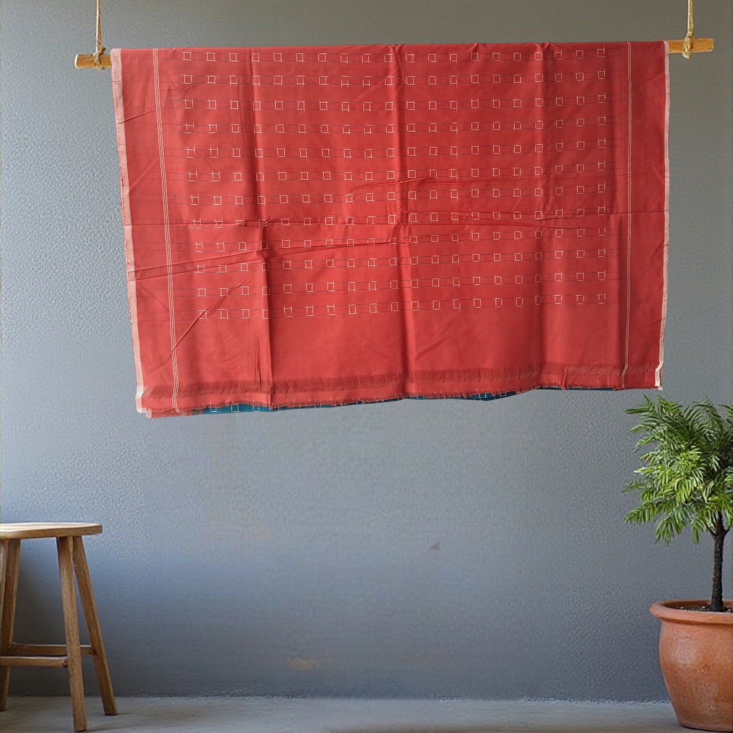 L9P02: Peacock Blue and Red Border Saree