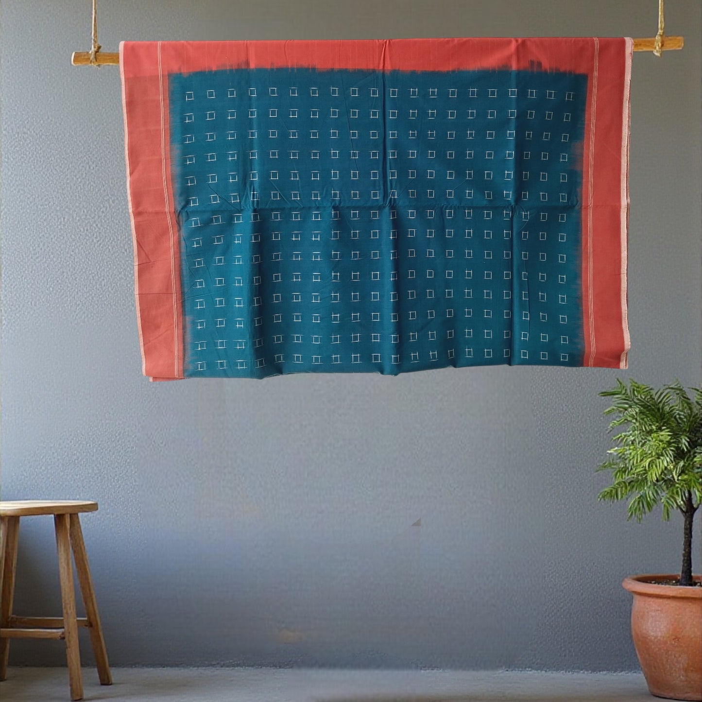 L9P02: Peacock Blue and Red Border Saree