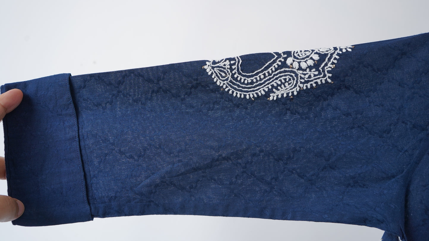 L7-P12: Navy Blue Cotton Chikankari Kurta (XS)