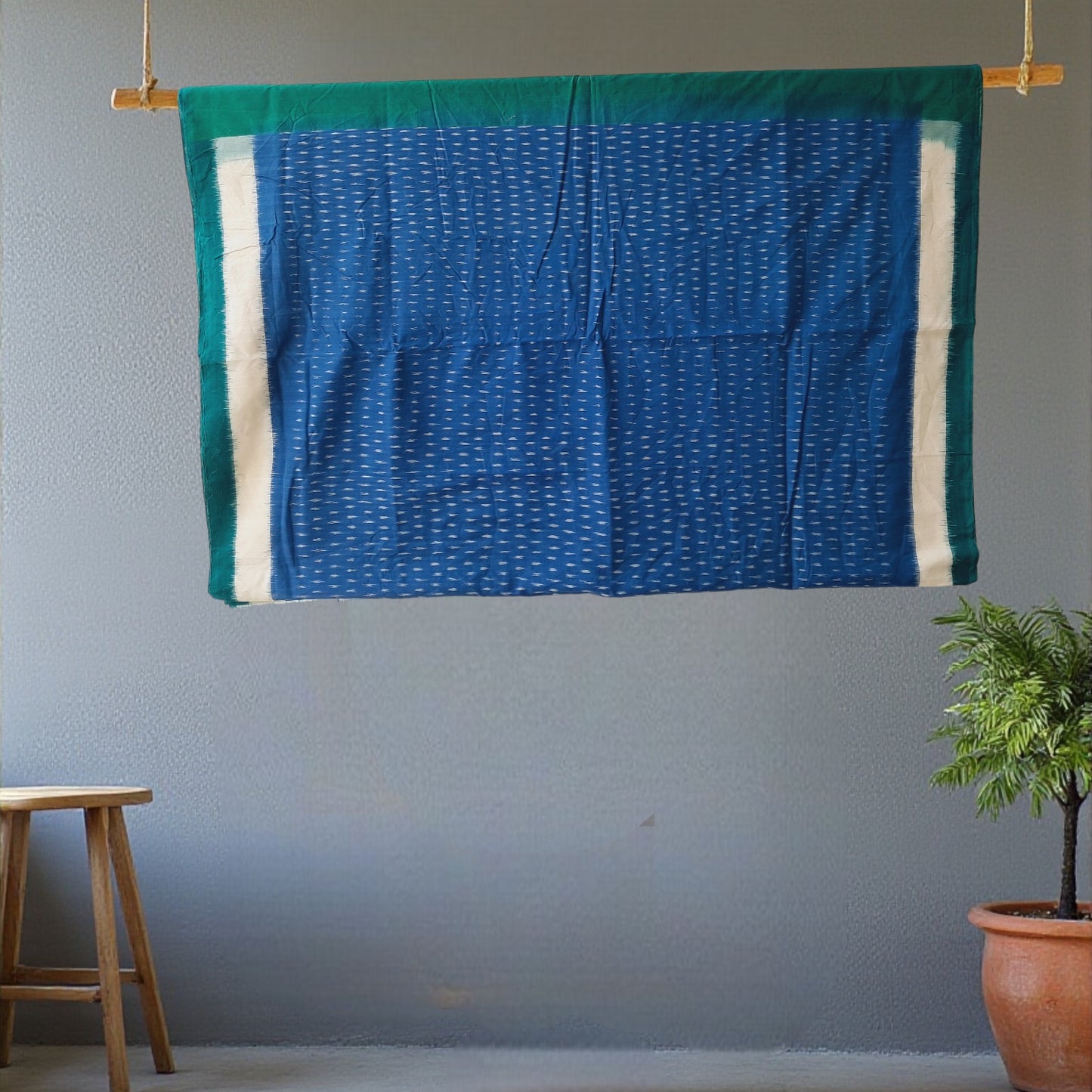 L9P03: Blue White Sea Green Saree