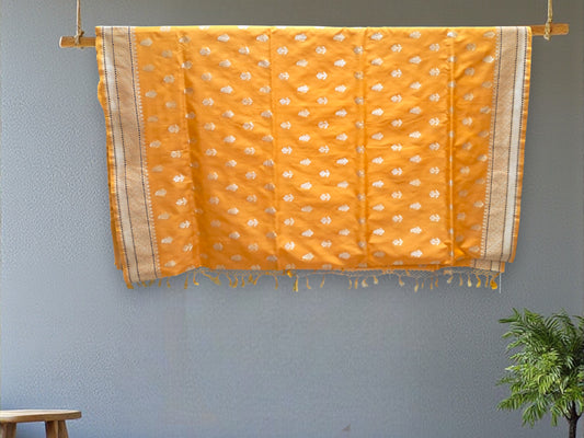 L8-P01: Haldi Yellow Jamdani Banarasi saree