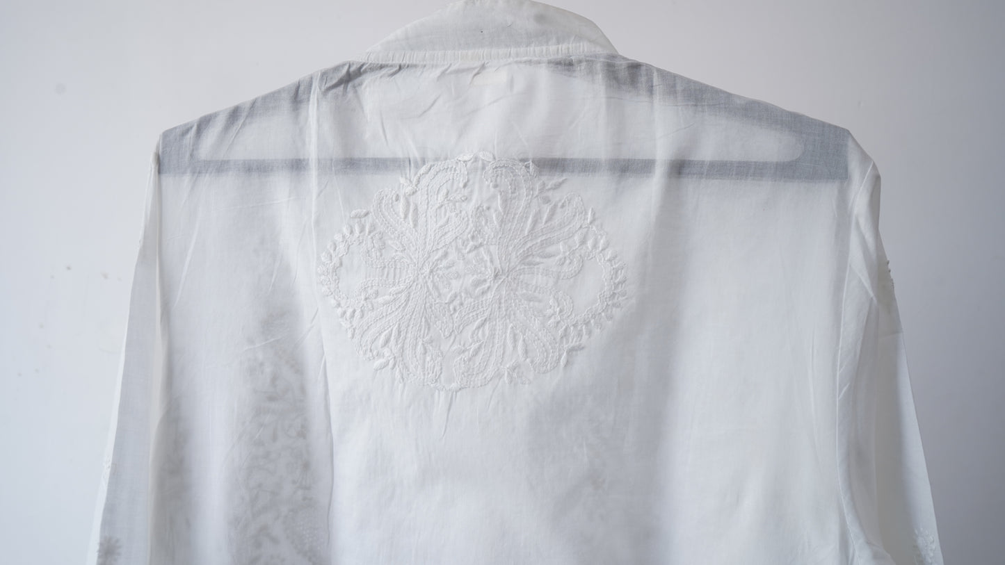 L7-P20: White Cotton Full-Work A-Line Kurta (M)