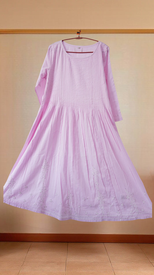 L7-P19: Light Lavender Cotton A-Line Kurta (M)