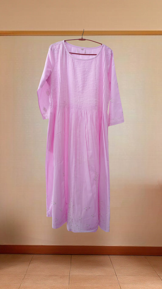 L7-P19: Light Lavender Cotton A-Line Kurta (M)