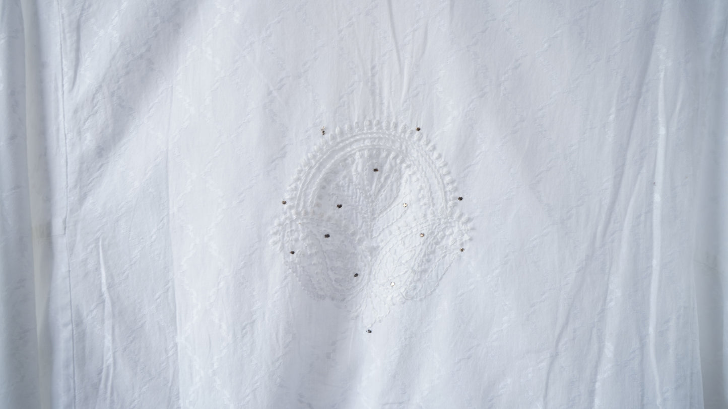 L7-P21: White Cotton A-Line Kurta (L)