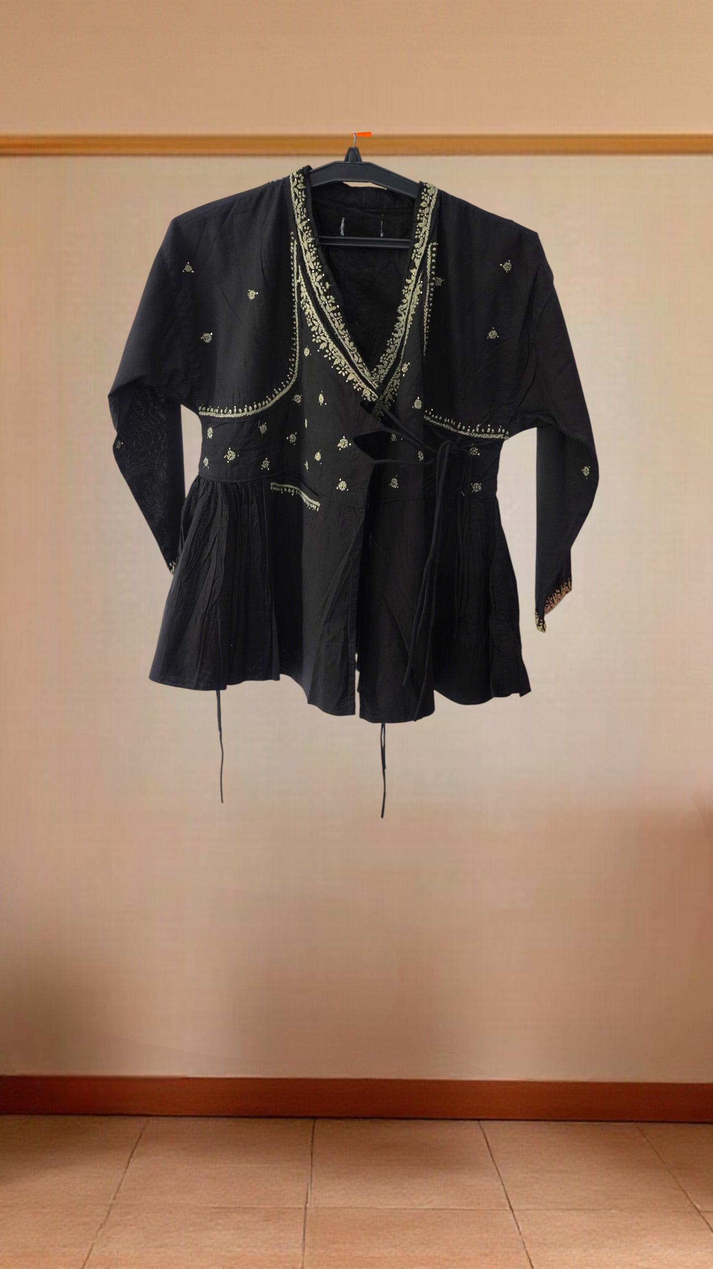 L7-P22: Black Cotton Kediya-Style Short Top (S)