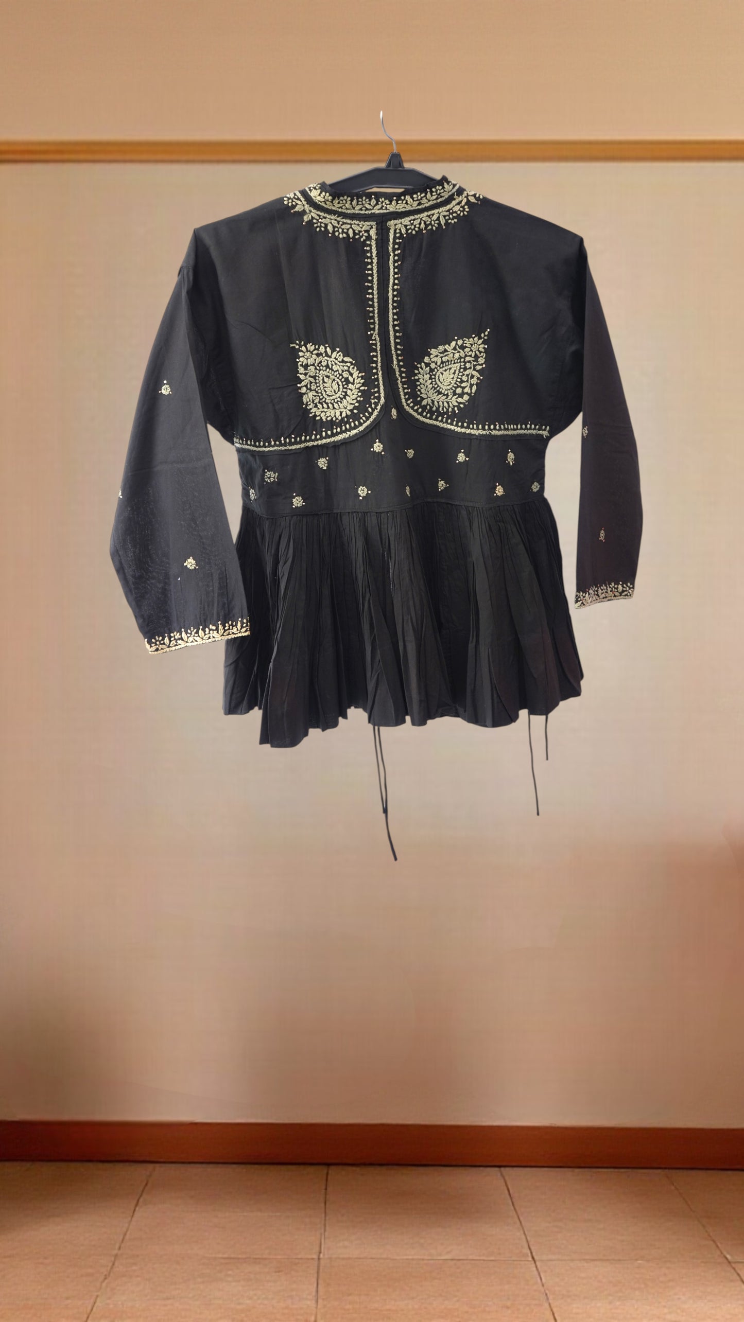 L7-P22: Black Cotton Kediya-Style Short Top (S)