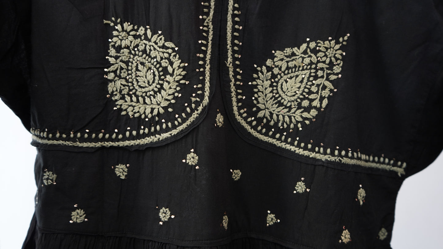 L7-P22: Black Cotton Kediya-Style Short Top (S)