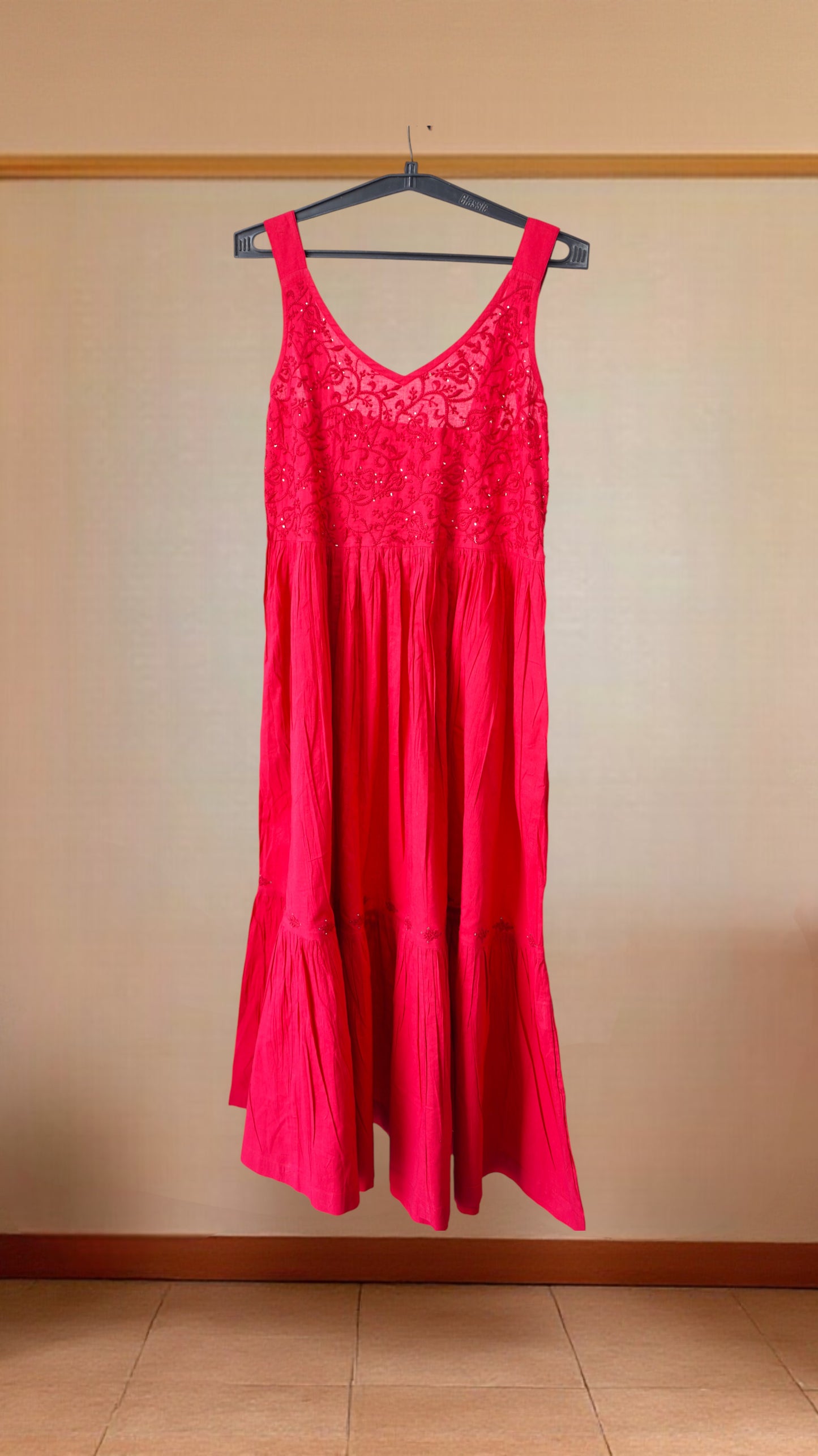 L7-P23: Red Cotton Embroidered Dress (M)