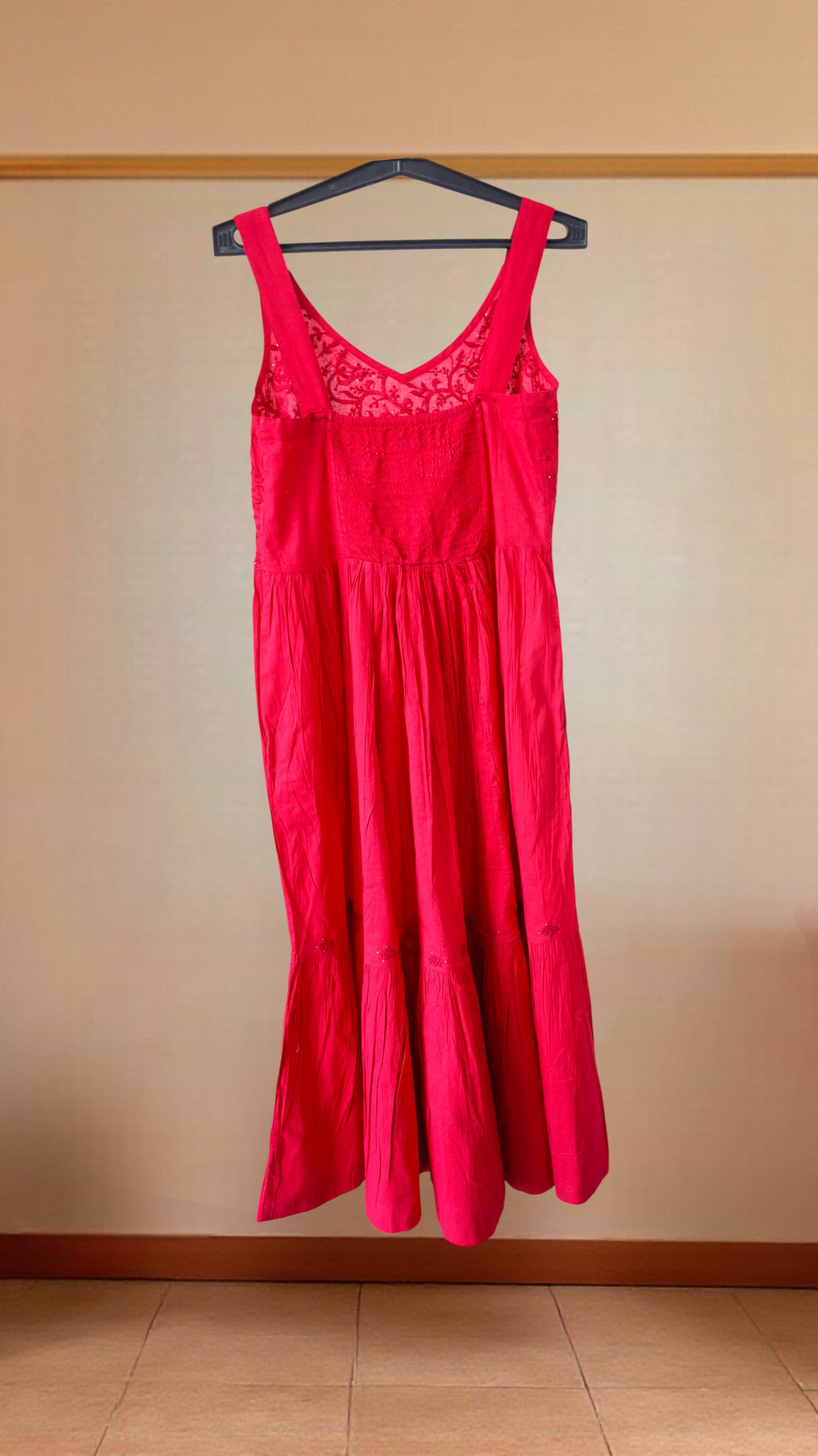 L7-P23: Red Cotton Embroidered Dress (M)