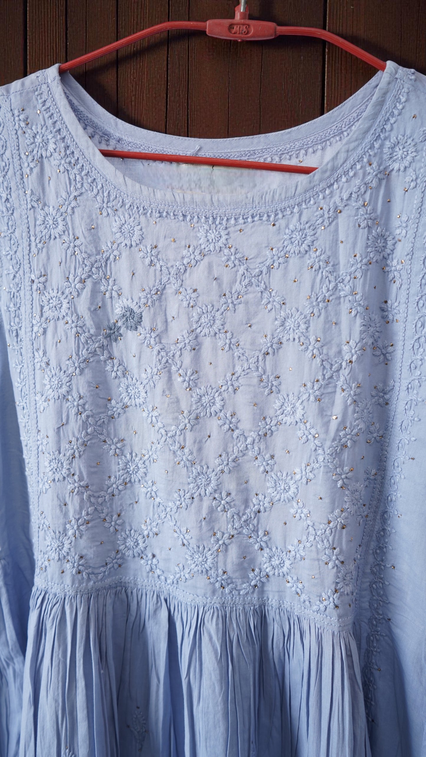 L7-P26: Light Blue Cotton Gathered Dress (M)