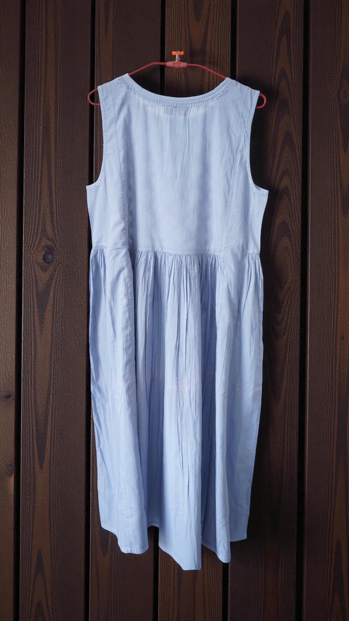 L7-P26: Light Blue Cotton Gathered Dress (M)