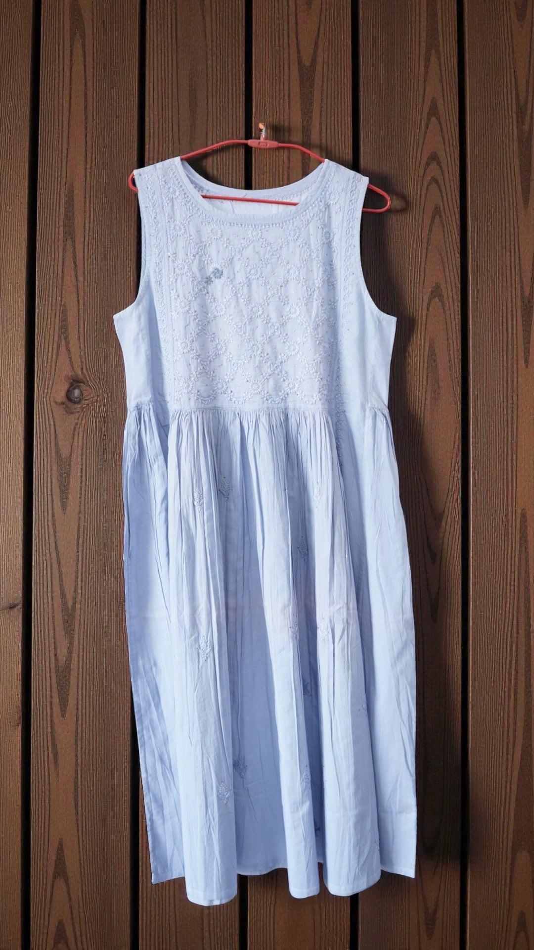 L7-P26: Light Blue Cotton Gathered Dress (M)