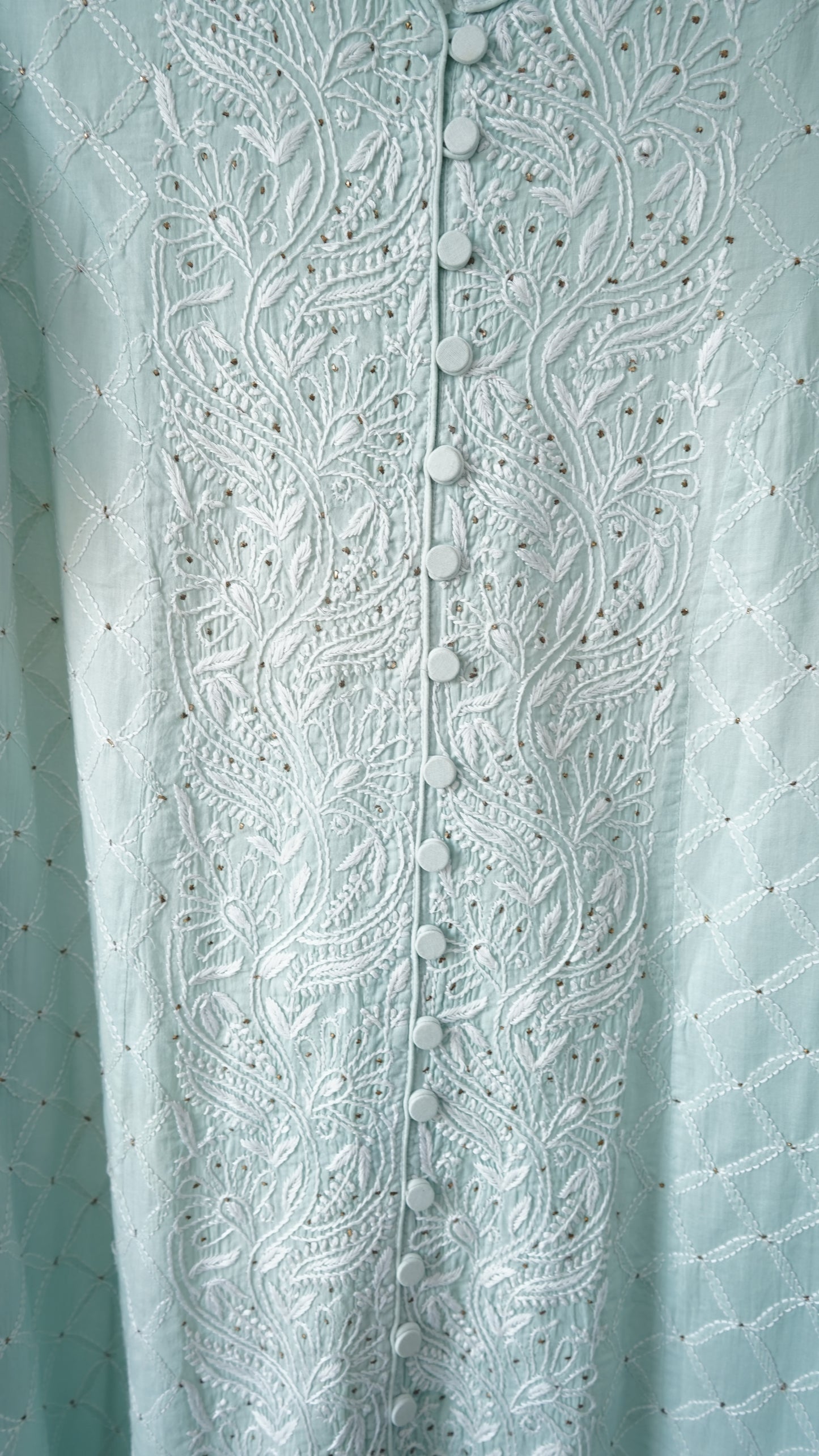 L7-P27: Light Pista Cotton Jacket-Style A-Line Dress/kurta (M)