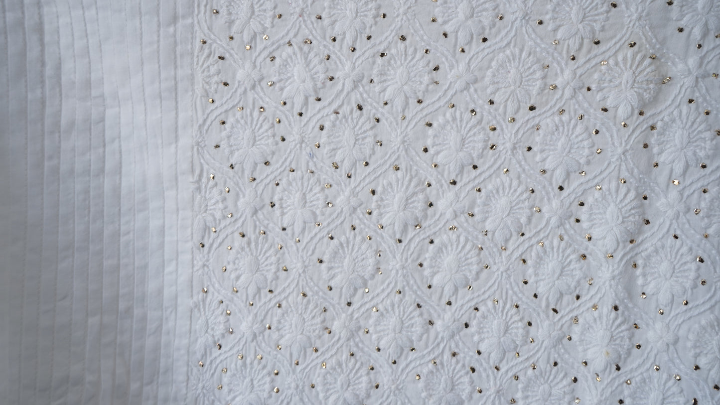 L7-P25: White Cotton Chikankari Gathered Dress (L)