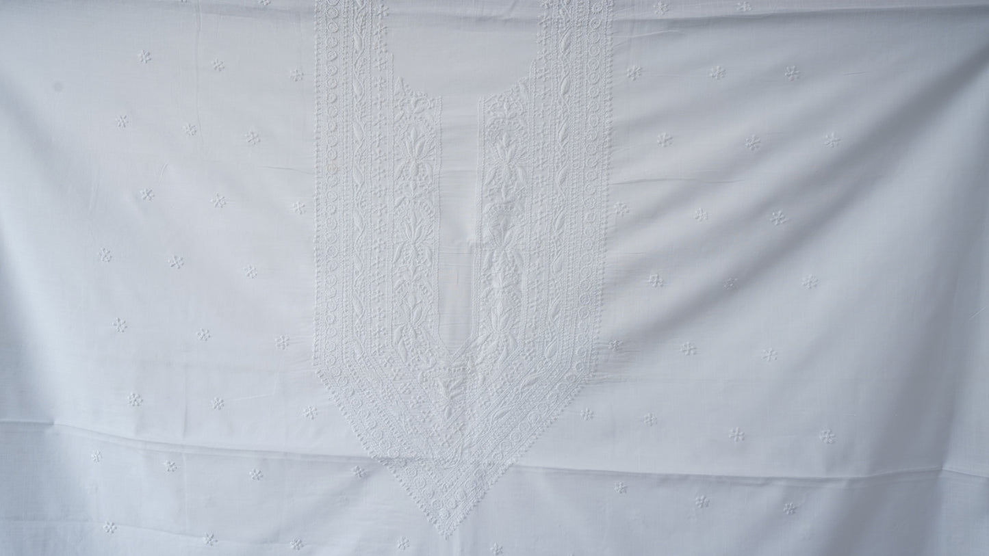 L7-P24: White Cotton Chikankari Dress Material