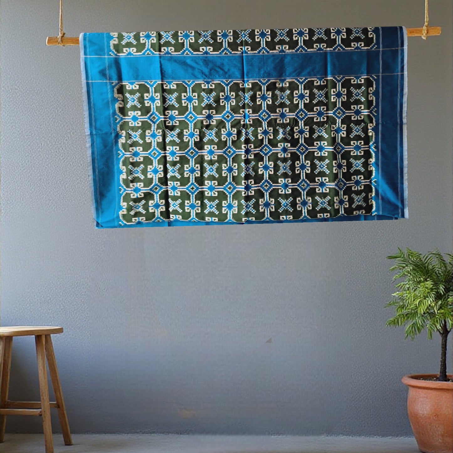 L9P10: Blue Green Silk saree