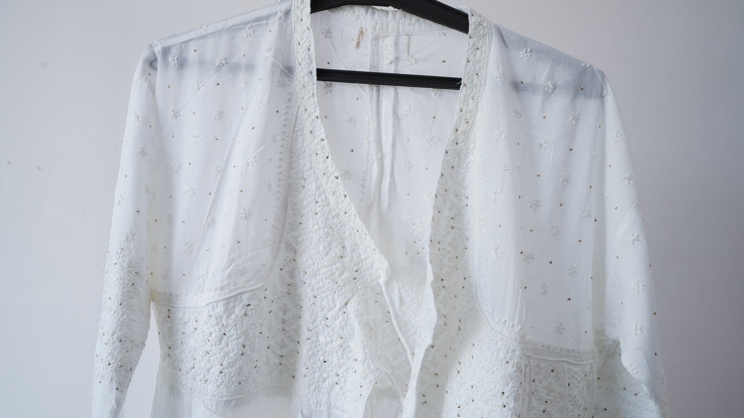 L7-P28: White Cotton Angrakha Kurta (L)