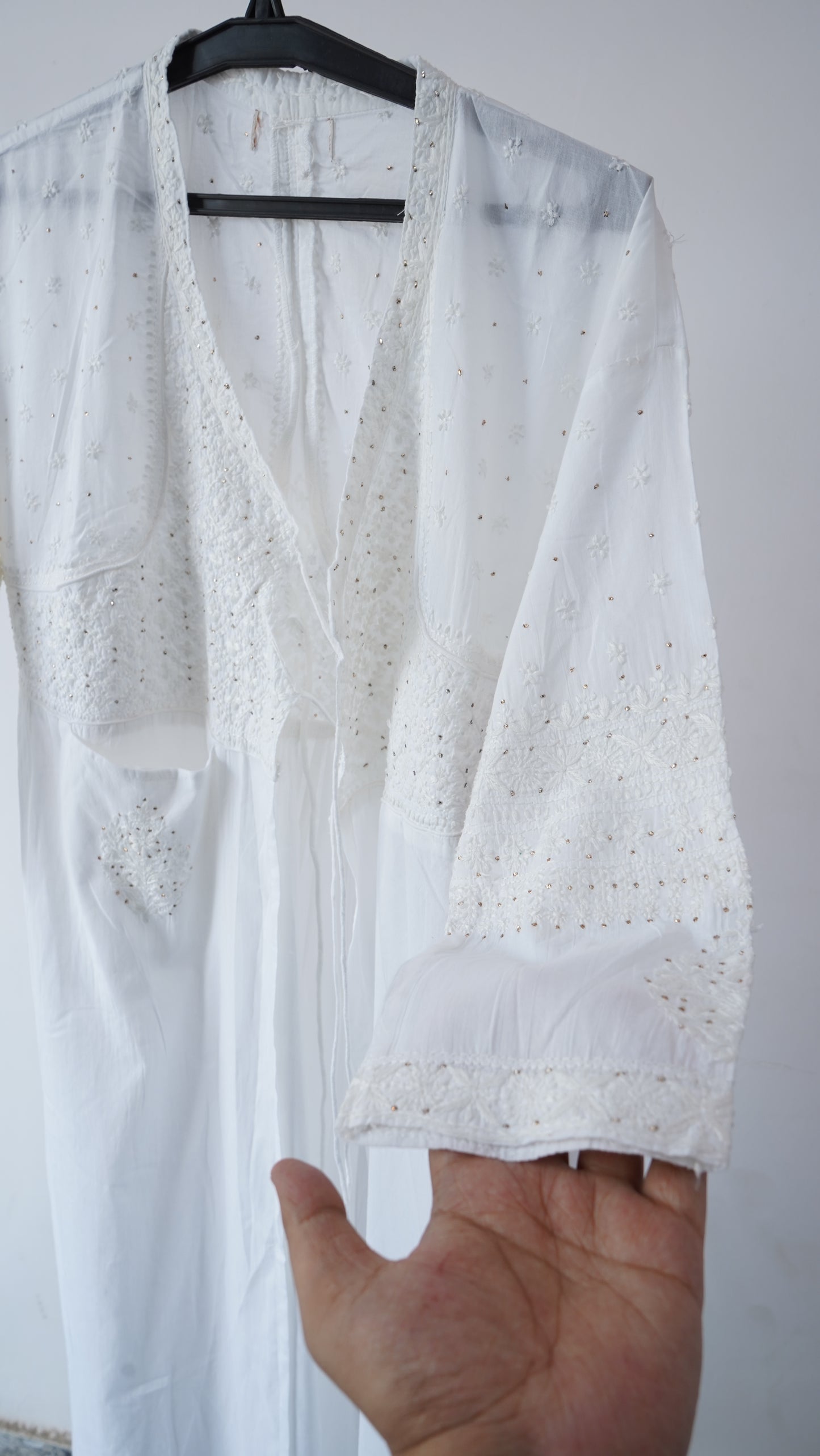 L7-P28: White Cotton Angrakha Kurta (L)