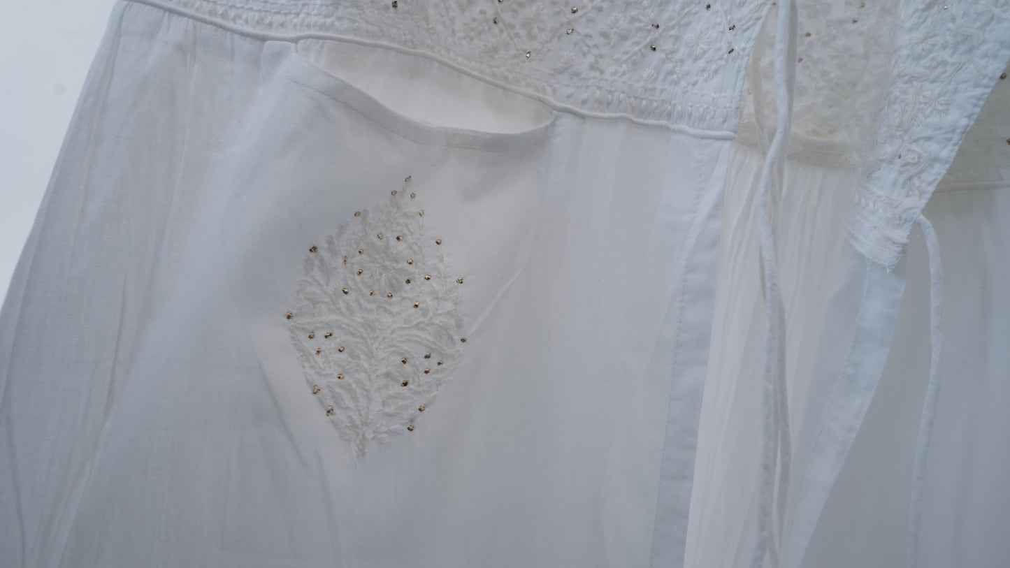 L7-P28: White Cotton Angrakha Kurta (L)
