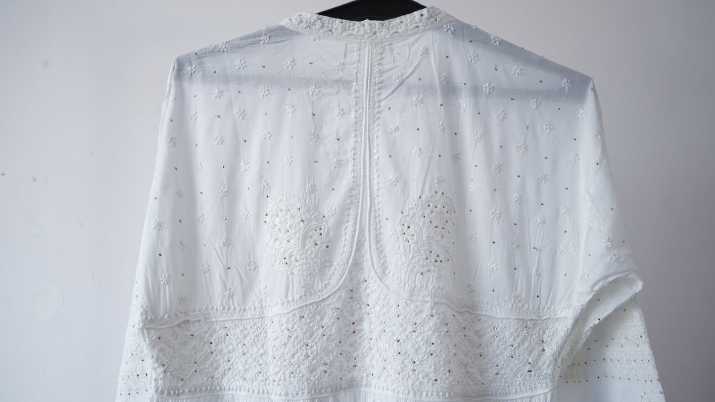 L7-P28: White Cotton Angrakha Kurta (L)