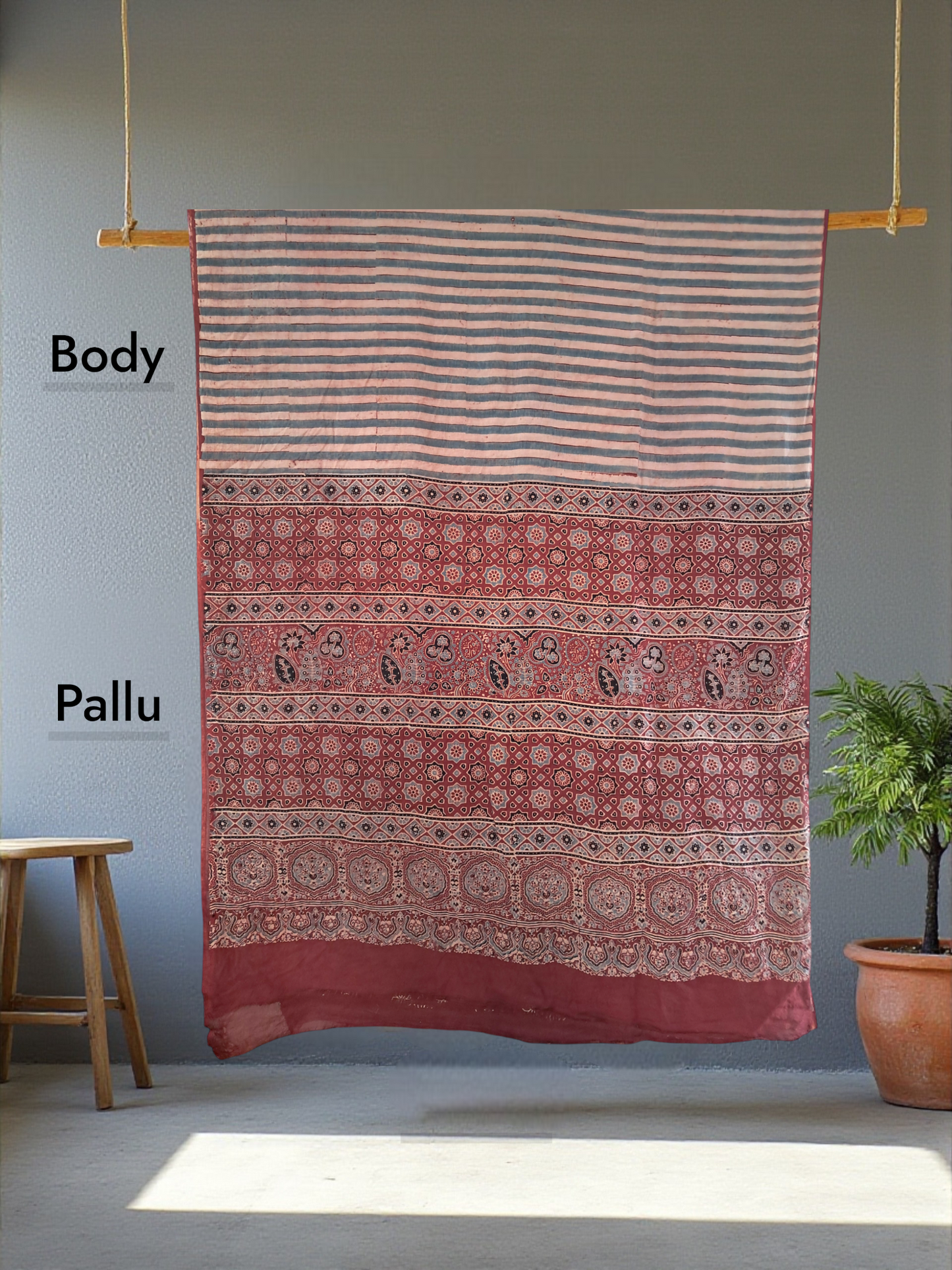 L4-P17: Red Color With Stripe Body Cotton Saree