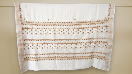 L7-P10: White Cotton Silk Saree with Beige Chikankari