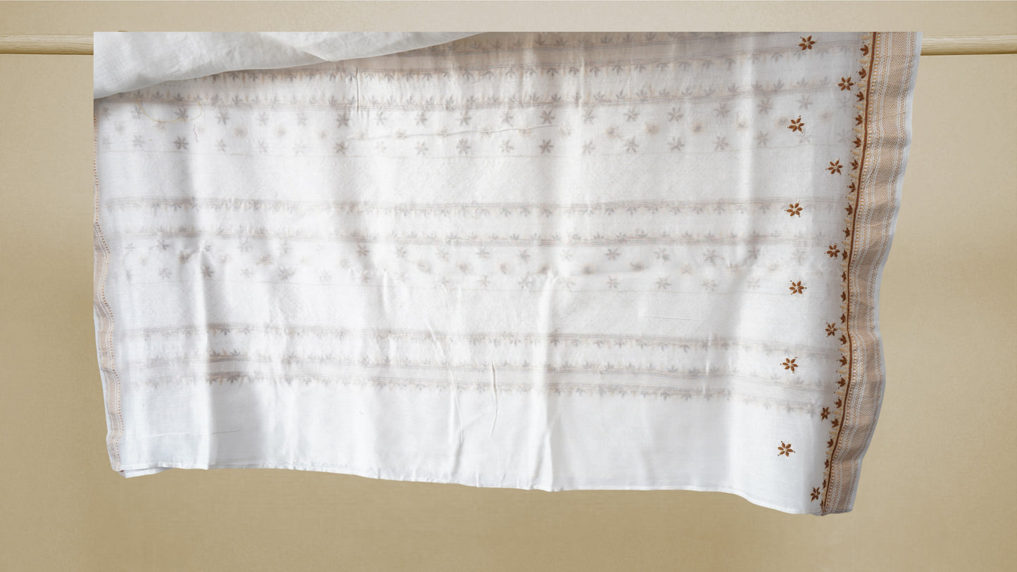 L7-P10: White Cotton Silk Saree with Beige Chikankari