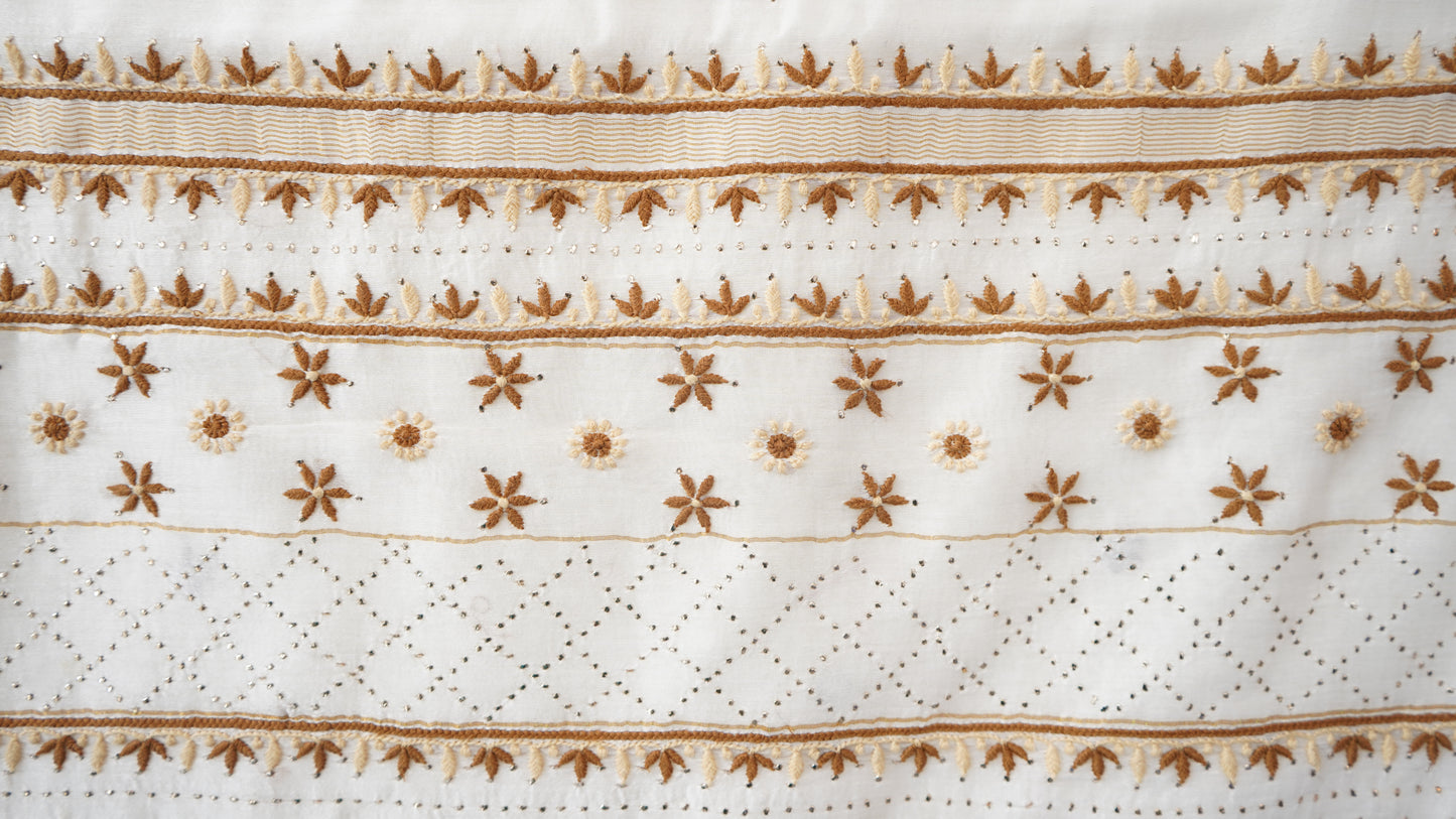 L7-P10: White Cotton Silk Saree with Beige Chikankari