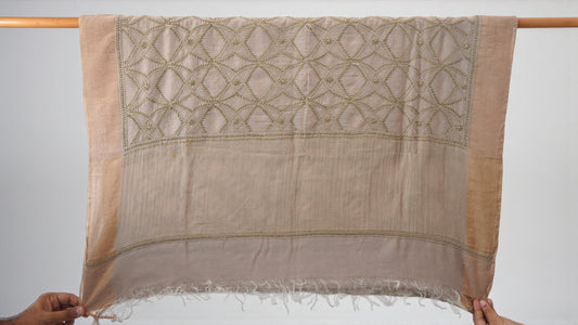 L7-P03: Brown Dupatta with Green Chikankari