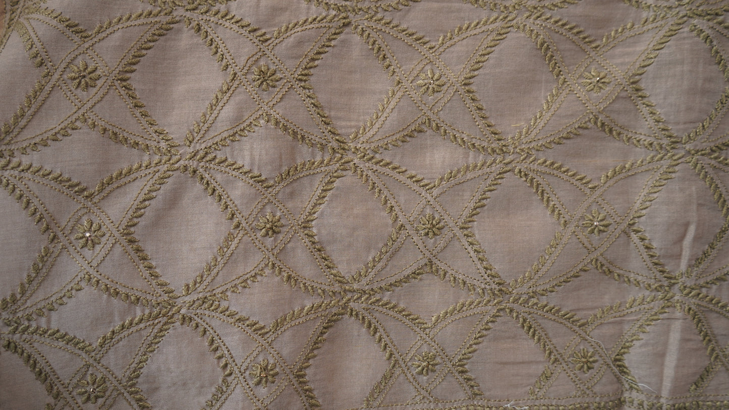 L7-P03: Brown Dupatta with Green Chikankari