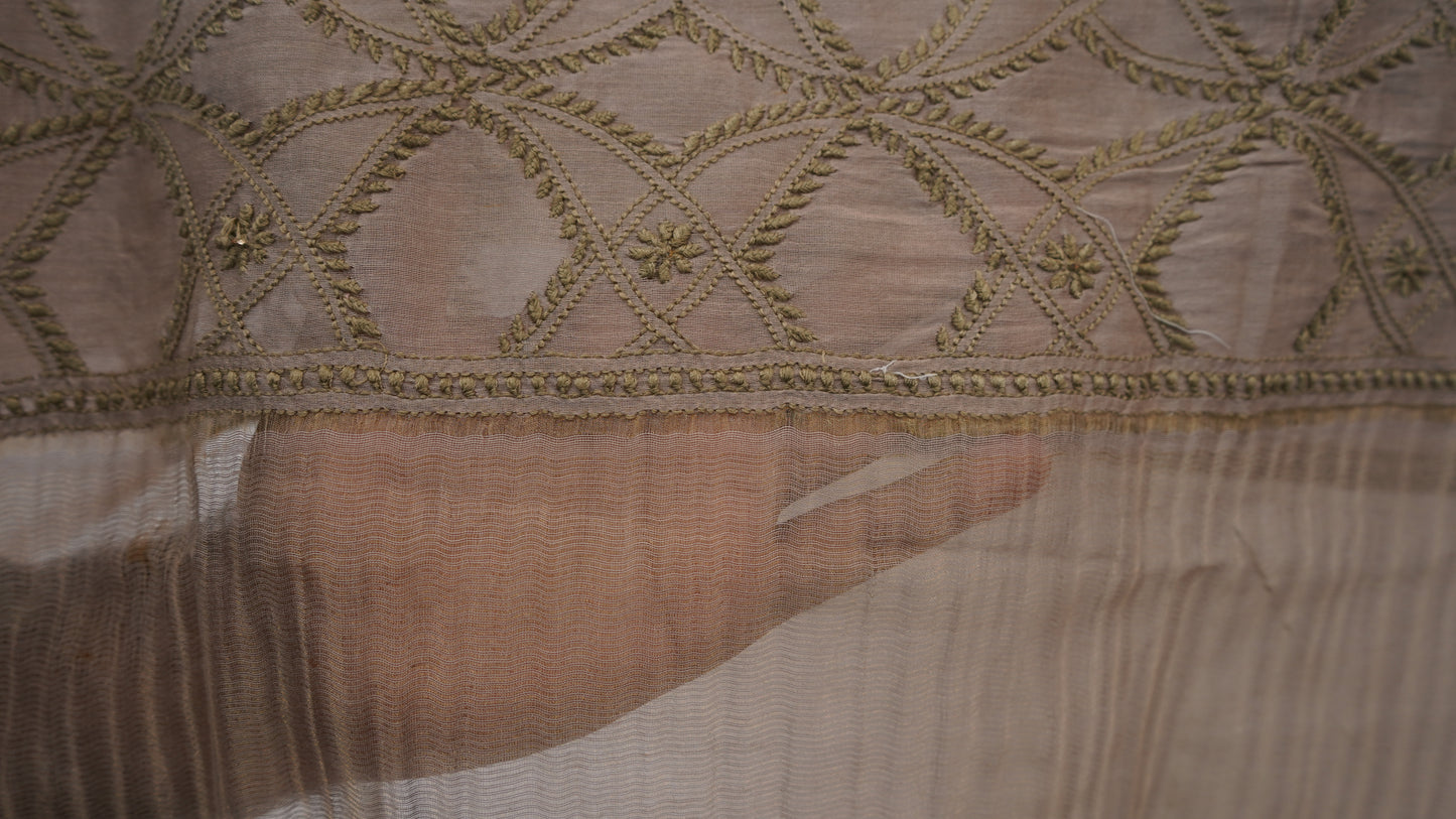 L7-P03: Brown Dupatta with Green Chikankari