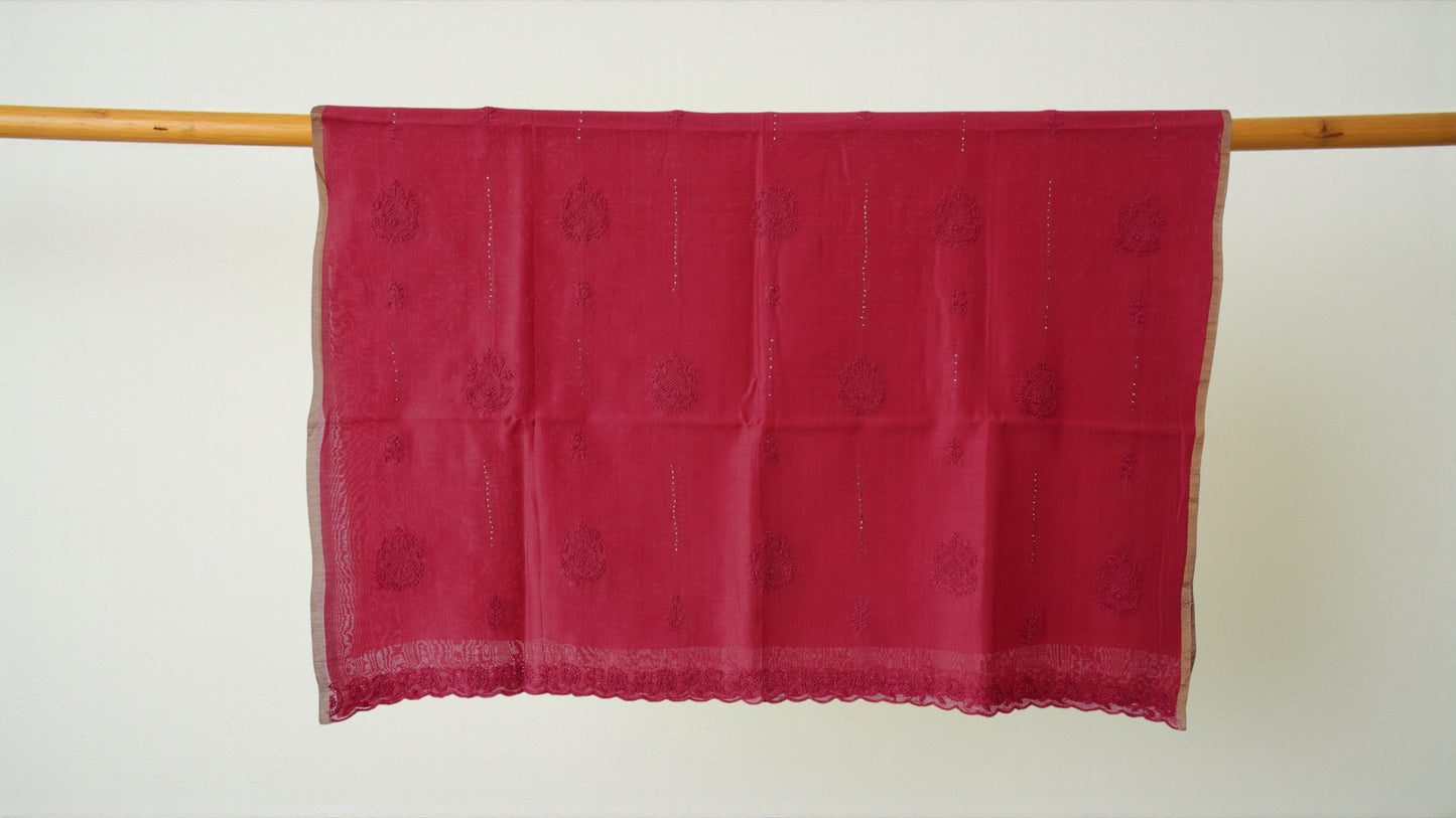 L7-P05: Deep Red Cotton Silk Dupatta
