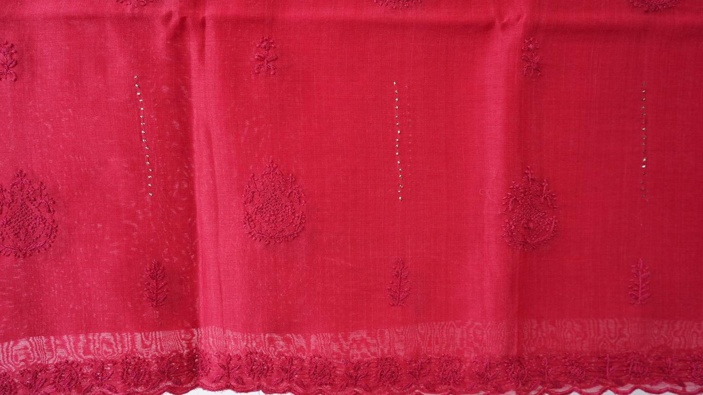 L7-P05: Deep Red Cotton Silk Dupatta